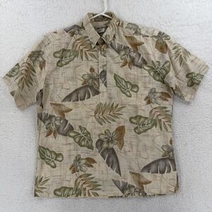 Cooke Street Shirt Mens Medium Beige Hawaiian Aloha Floral Button Front Made USA